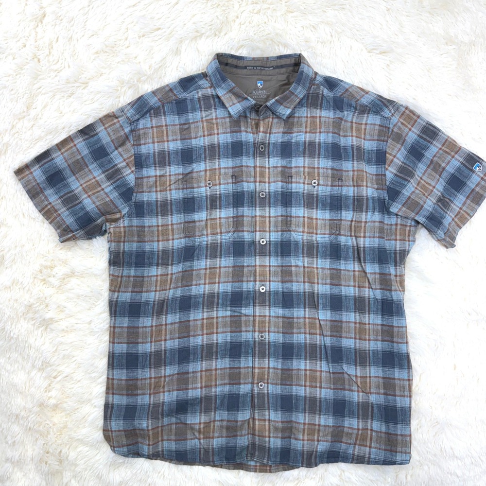 Kuhl Plaid Button Down Skorpio Mens XXL Linen Cotton Shirt Gorpcore Hiking Camp
